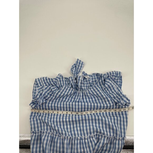 NWT Mud Pie Womens Medium Gingham Ruffle Sleeve Tiered Maxi Dress Blue Cottage - Picture 7 of 9